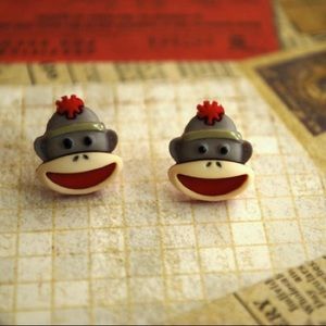 Sock Monkey Earrings - Christmas Studs
